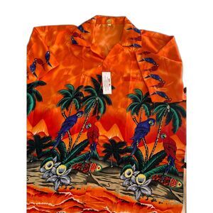 Mens Hawaiian Button Front Orange Shirt